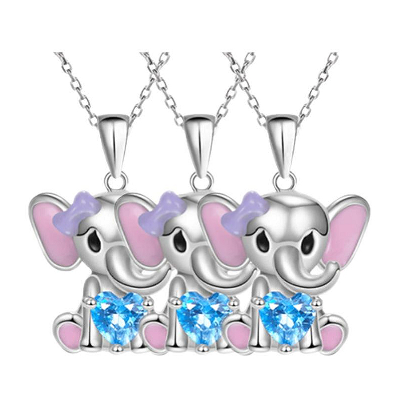 Cadenas con Dije de Elefante High Mónaco Mxlek-003 3 Piezas Collar Elefante/corazón  Plata/Azul