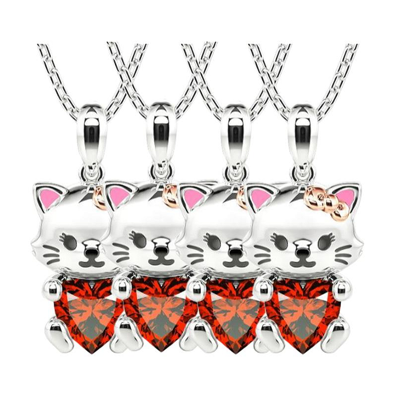 Collar Elegante De Figuras High Monaco  Mxtne-004  4 Pzas  Collar Gatita/corazón  Plata/rojo