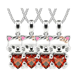 Foto 1 | Collar Elegante De Figuras High Monaco Mxtne-004 4 Pzas Collar Gatita/corazón Plata/rojo