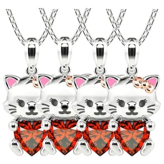 Foto 2 | Collar Elegante De Figuras High Monaco Mxtne-004 4 Pzas Collar Gatita/corazón Plata/rojo