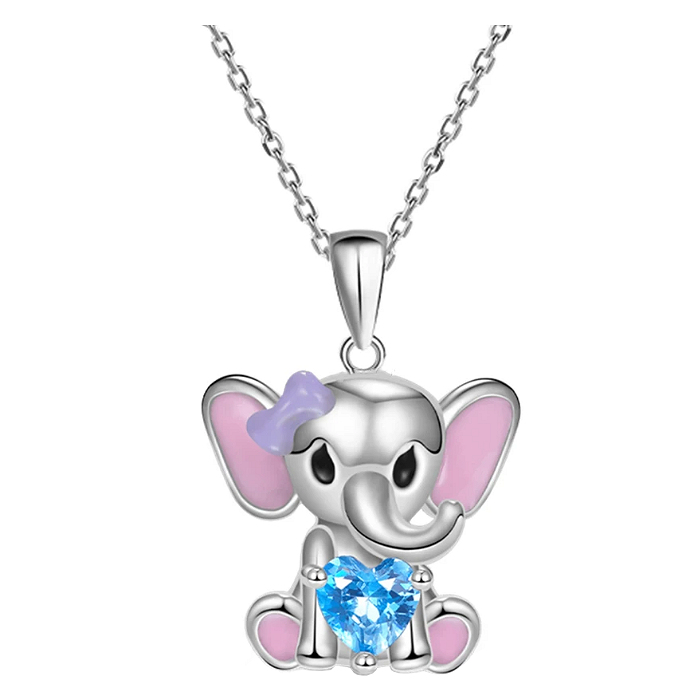 Cadenas De Elefante High Monaco  Mxlek-001  1 Pza  Collar Elefante/corazón  Plata/azul