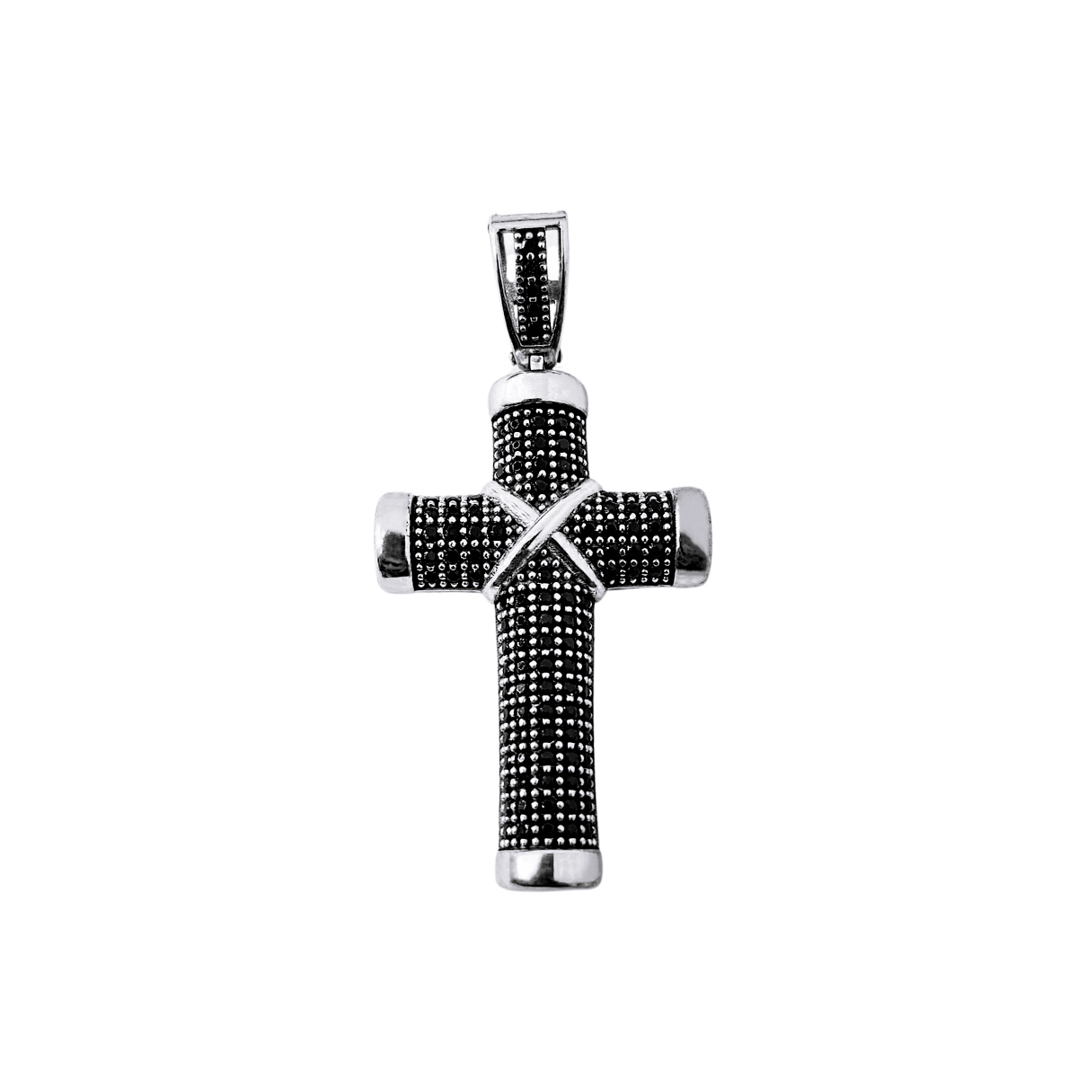 Dije Cruz de Plata .925 Piedra Zirconia Negra Crixus Joyería