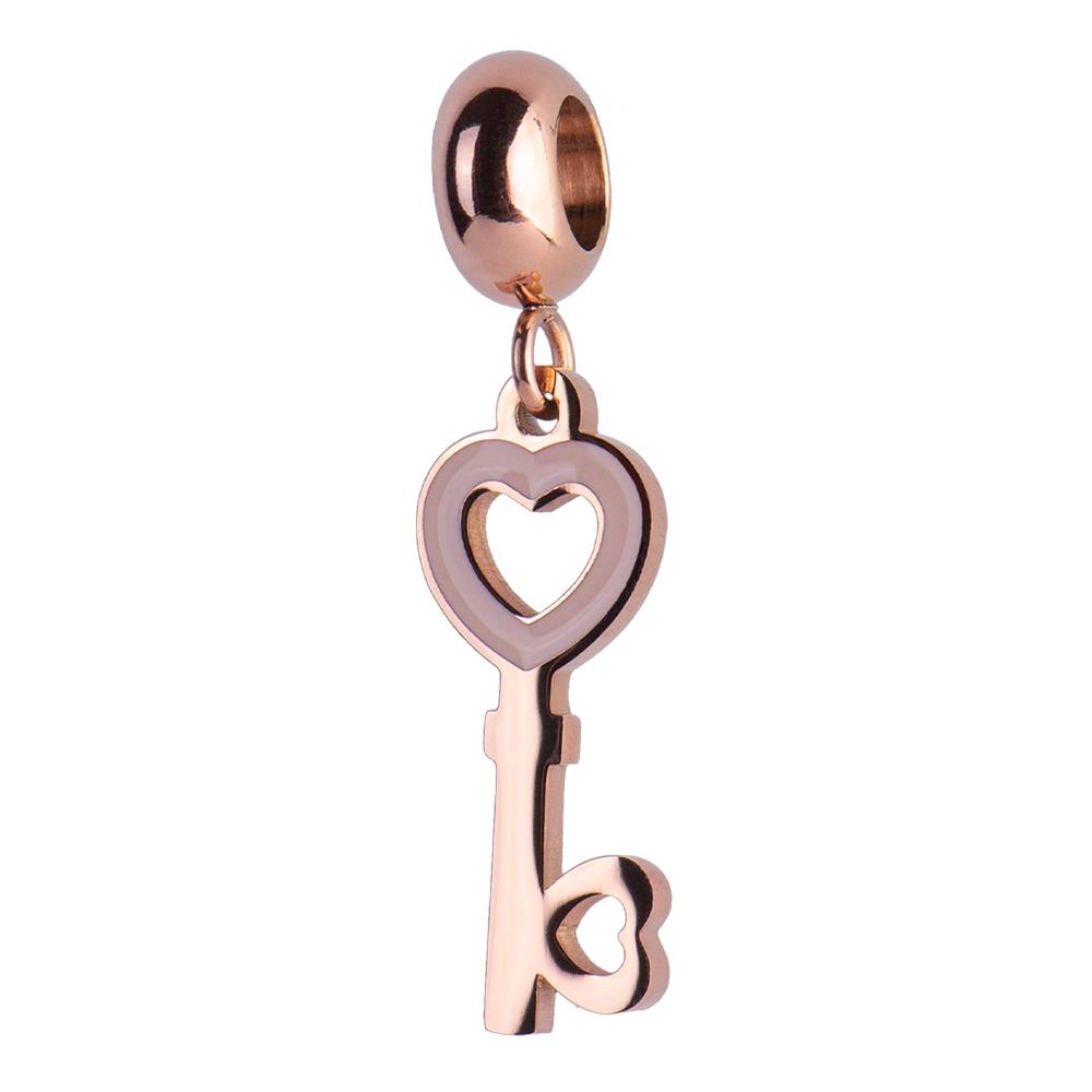 Charm para Pulsera Dije de Llave Corazón Luckyly, Modelo Fiona Oro Rosa