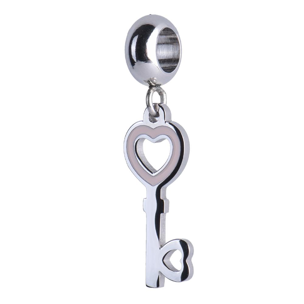 Charm para Pulsera Dije de Llave Corazón Luckyly, Modelo Fiona Plata