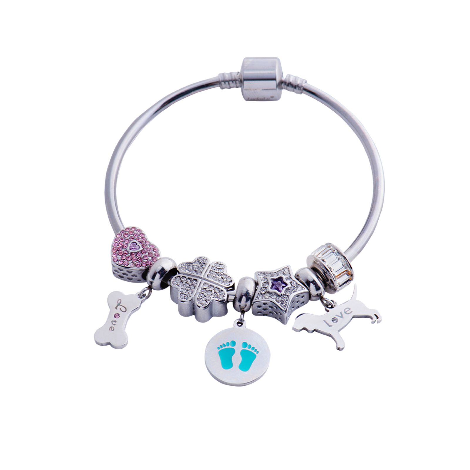 Foto 5 pulgar | Charm para Pulsera Dije de Huellitas de Bebé Niño Luckyly, Modelo Capri Plata