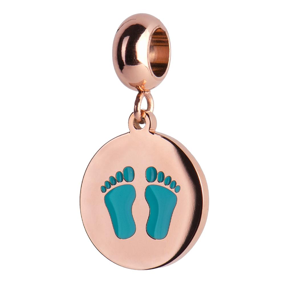 Charm para Pulsera Dije de Huellitas de Bebé Niño Luckyly, Modelo Capri Oro Rosa