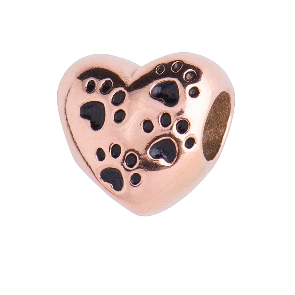 Charm para Pulsera Dije de Corazón y Huellas de Perro Luckyly, Modelo Dora Oro Rosa