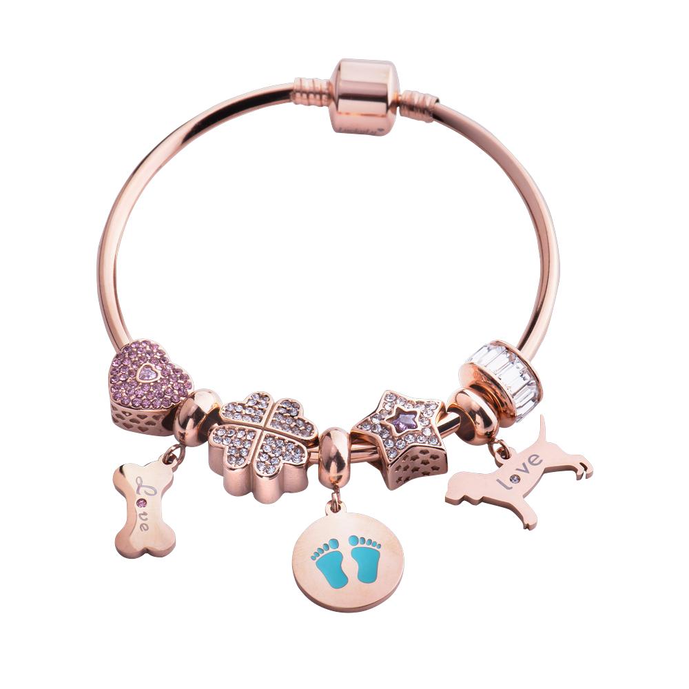 Foto 4 pulgar | Charm para Pulsera Dije de Corazón y Huellas de Perro Luckyly, Modelo Dora Oro Rosa