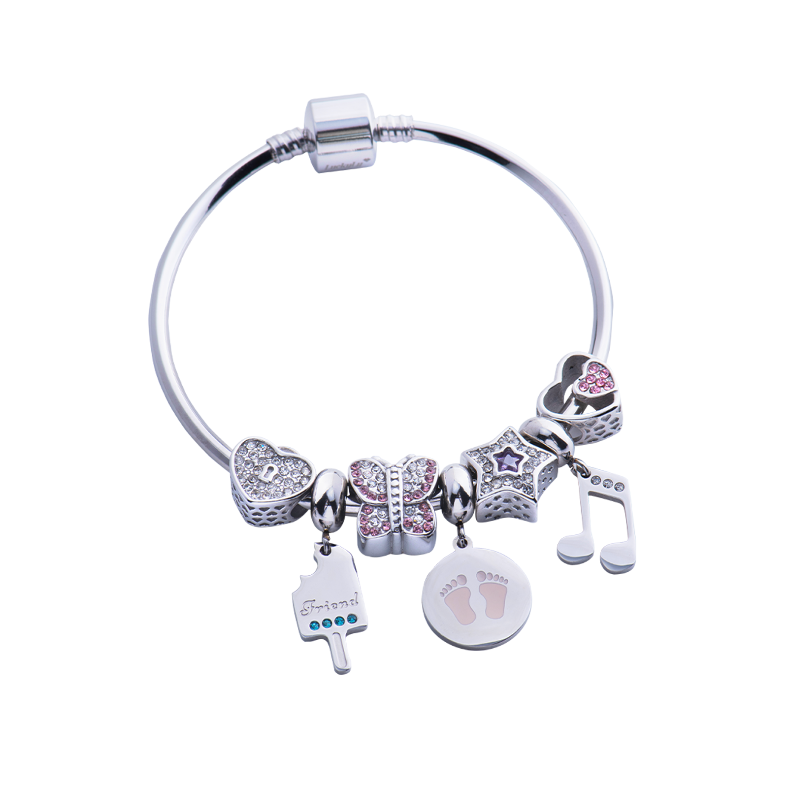 Foto 5 pulgar | Charm para Pulsera Dije de Huellitas de Bebé Niña Luckyly, Modelo Capri Plata