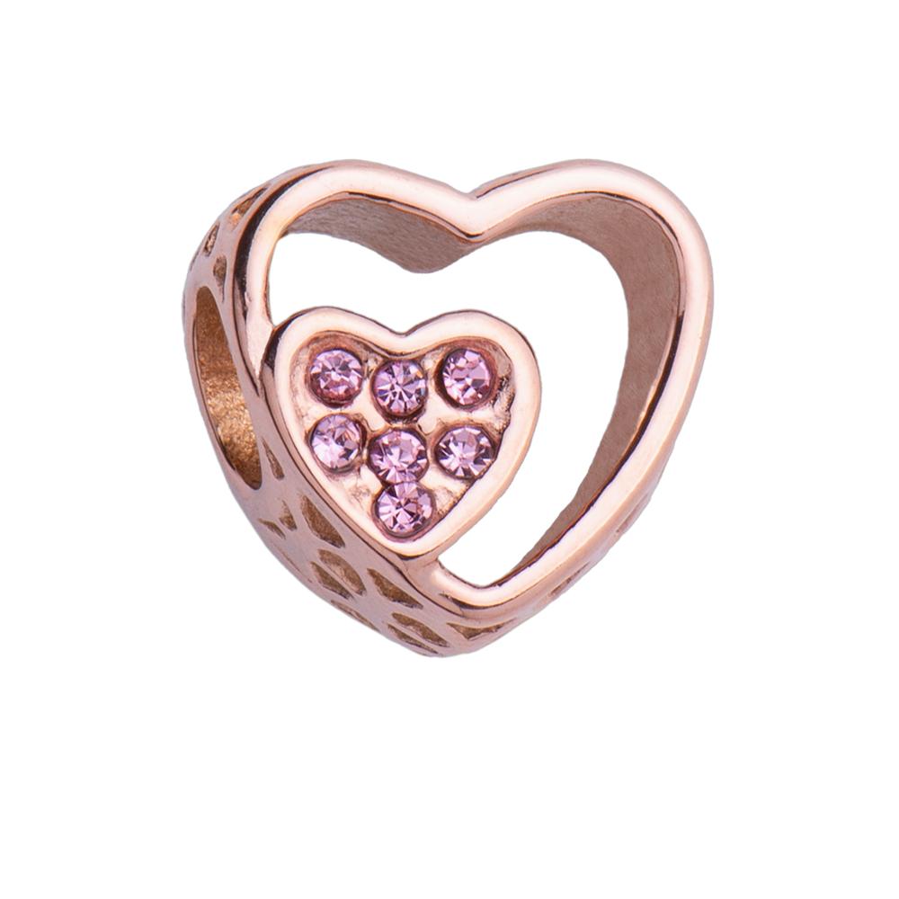 Foto 2 pulgar | Charm para Pulsera Dije de Corazón Doble Luckyly, Modelo Talia Oro Rosa