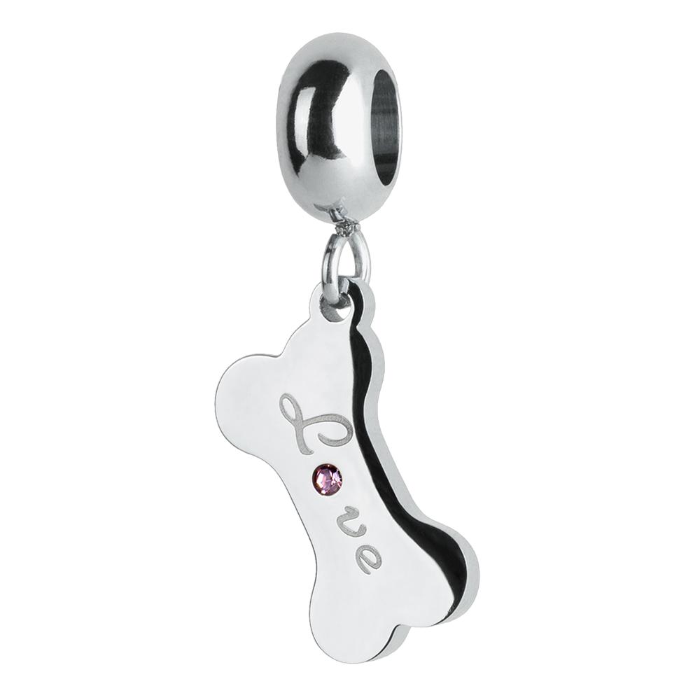 Charm para Pulsera Dije de Hueso de Perro Luckyly, Modelo Fetch Plata