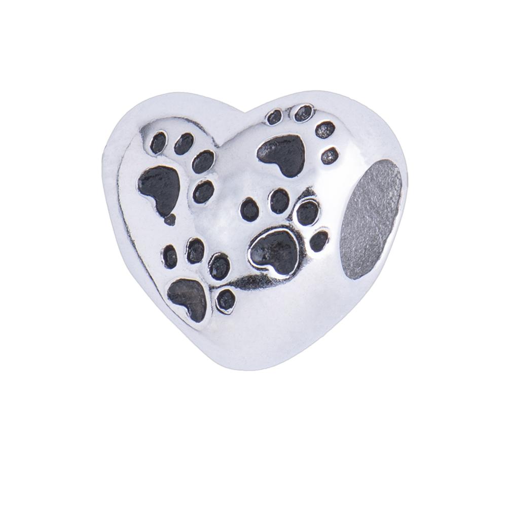 Charm para Pulsera Dije de Corazón y Huellas de Perro Luckyly, Modelo Dora Plata