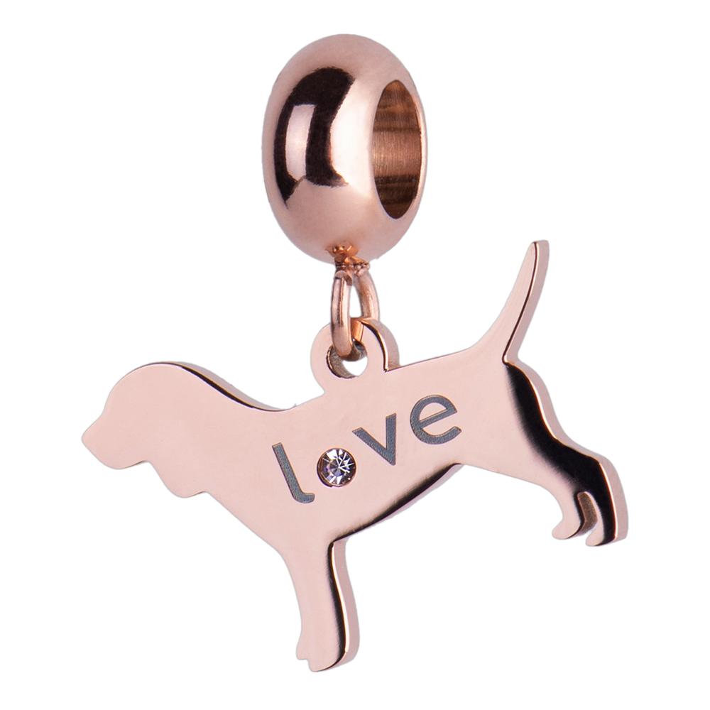 Charm para Pulsera Dije de Perro Luckyly, Modelo Doggy Oro Rosa