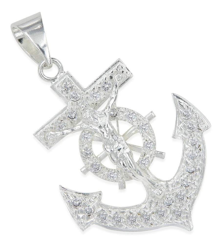 Dije de Cruz con Forma de Ancla Plata 925