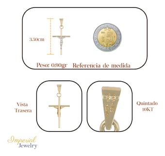 Foto 2 | Dije de Cruz de Tubo con Cristo Rodinado de Oro de 10k
