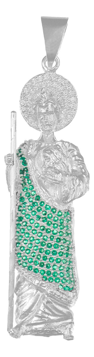 Foto 2 pulgar | Dije De Plata 925 San Judas Con Piedra Zirconia Verde 7.5cm