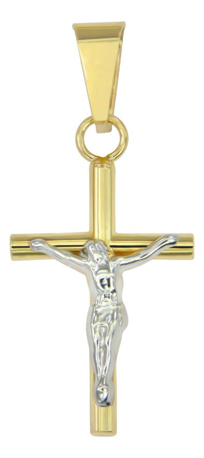 Foto 2 pulgar | Dije de Cruz de Tubo y Cristo Rodinado de Oro de 10k