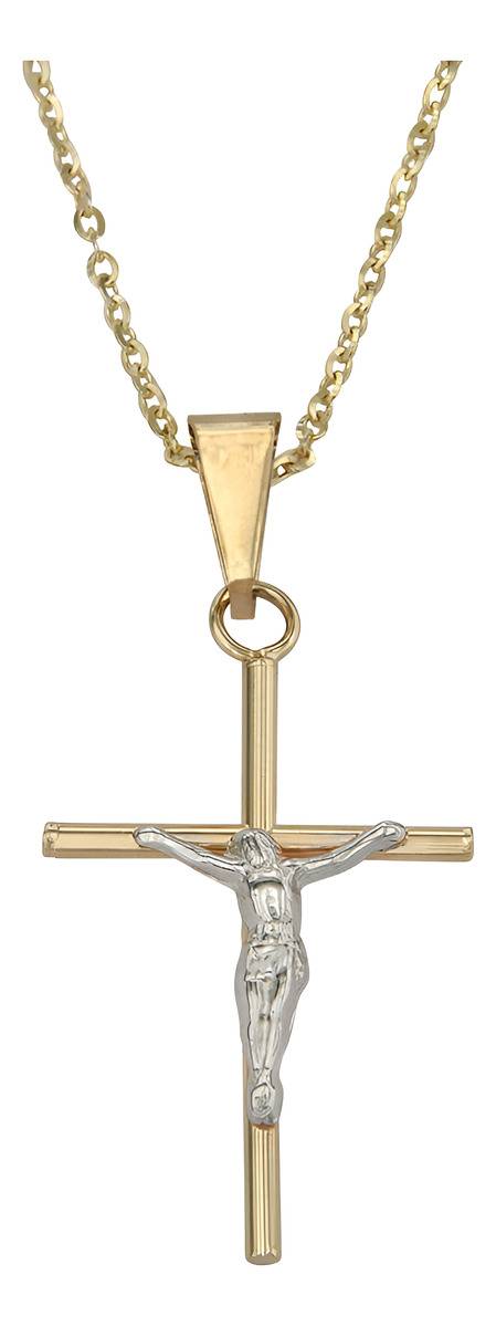 Foto 3 pulgar | Dije de Cruz de Tubo y Cristo Rodinado de Oro de 10k