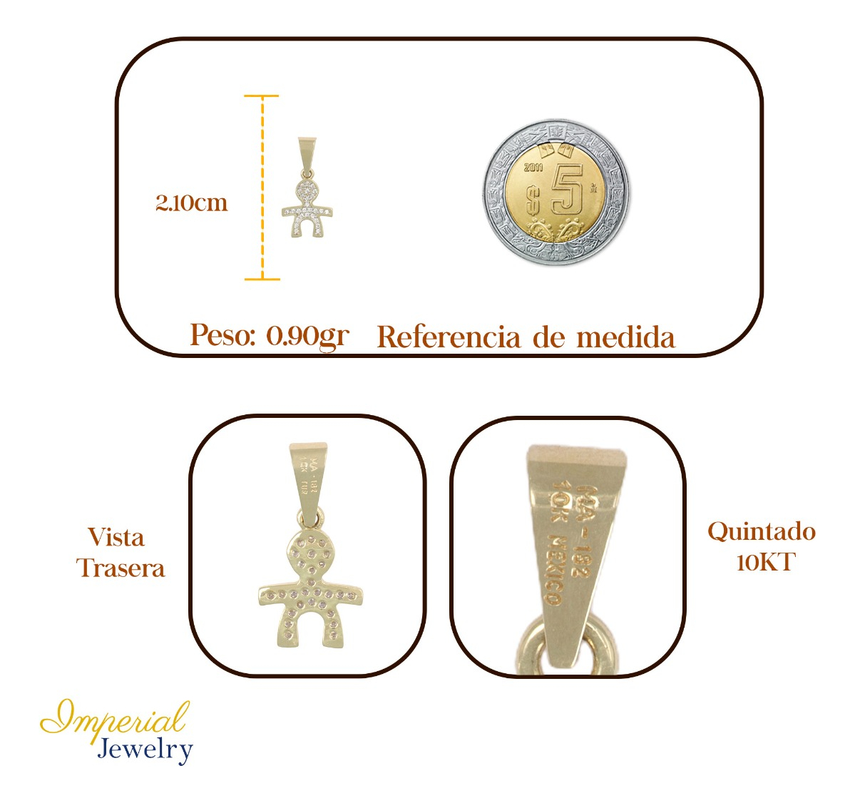 Foto 3 pulgar | Dije En Figura De Niño Con Incrustación De  Zirconia  En  Oro De 10k