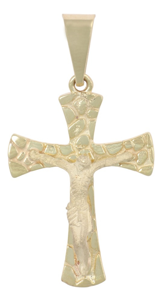 Dije En Figura De Cruz Con Cristo Arenado En Oro 10k 2.0 Grm