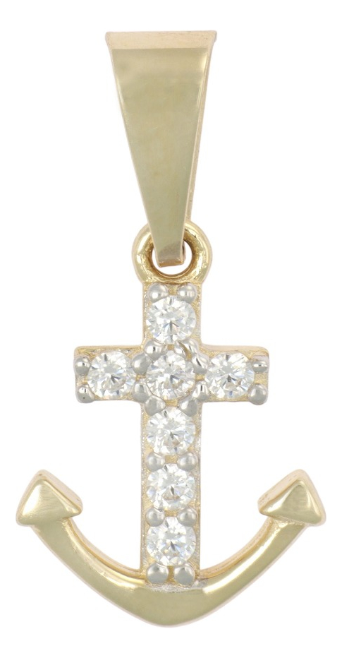 Dije En Figura De Cruz Con Forma De Ancla Con Zirconias En Oro 10k 1.0 Grm