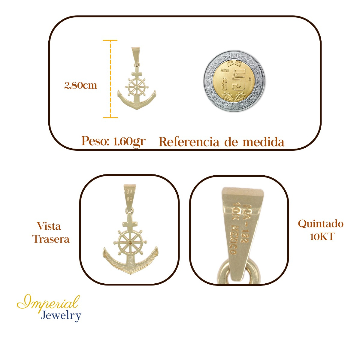 Foto 3 pulgar | Dije En Figura De Ancla,  En  Oro De 10k 1.7 Grm