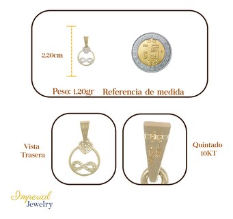 Foto 2 | Dije Redondo Con Una Figura De Corazón Y Un Infinito Con Zirconia En Oro De 10k 1.3 Grm