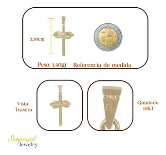 Foto 2 | Dije En Figura De Cruz Con Moño E Incrustaciones De Zirconia En Oro 10k 1.50grm
