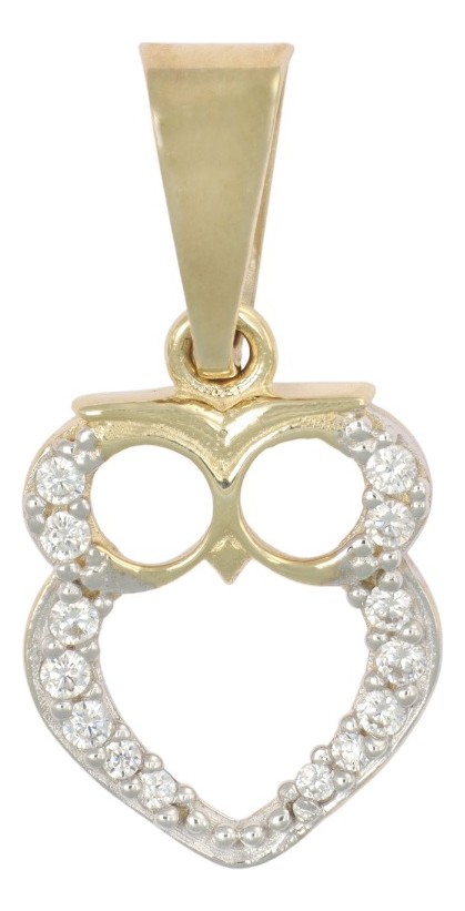 Dije Figura  De Búho Con Zirconia  En  Oro De 10k 1.0 Grm