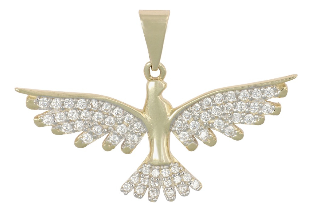 Dije En Figura De Aguila Con Incrustacion De Zirconia   En  Oro De 10k 2.4 Grm