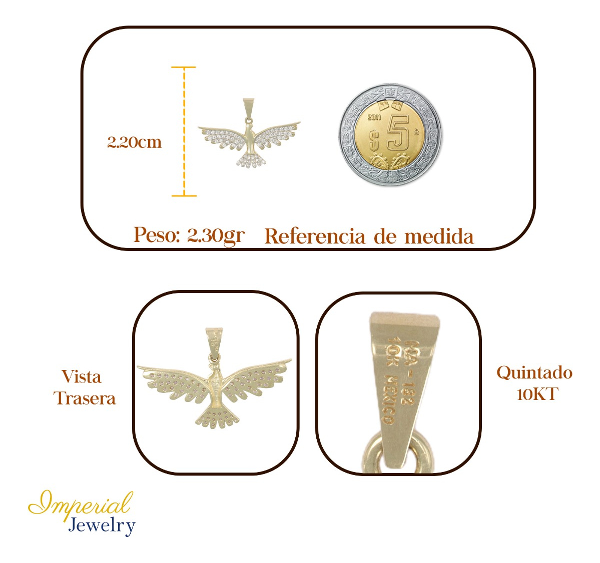 Foto 2 | Dije En Figura De Aguila Con Incrustacion De Zirconia   En  Oro De 10k 2.4 Grm