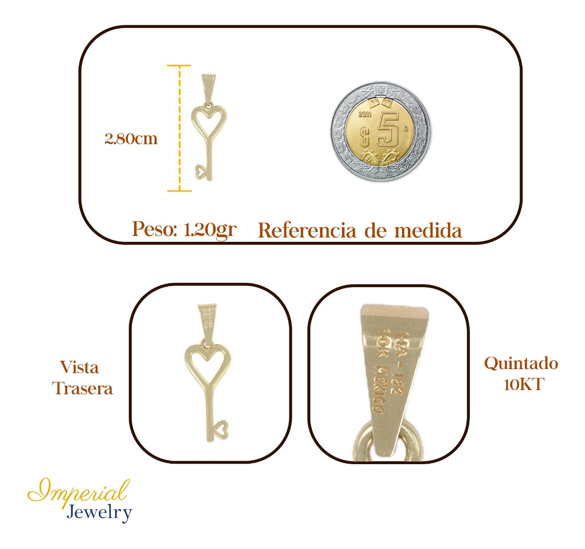 Foto 3 pulgar | Dije con Figura De Llave En Forma De Corazón En Oro 10k