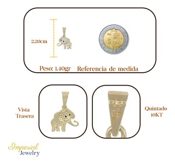Foto 2 | Dije con Figura De Elefante Incrustación De Zirconia En Oro De 10k