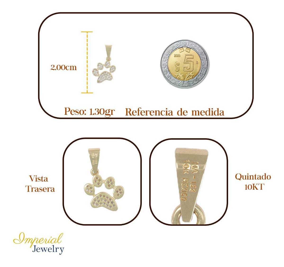 Foto 2 | Dije En Figura De Huella De Perro Con  Incrustacion De Zirconia En  Oro 10k  1.30 Grm