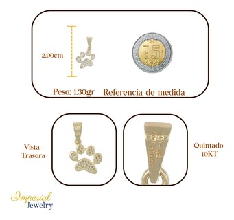 Foto 2 | Dije En Figura De Huella De Perro Con Incrustacion De Zirconia En Oro 10k 1.30 Grm
