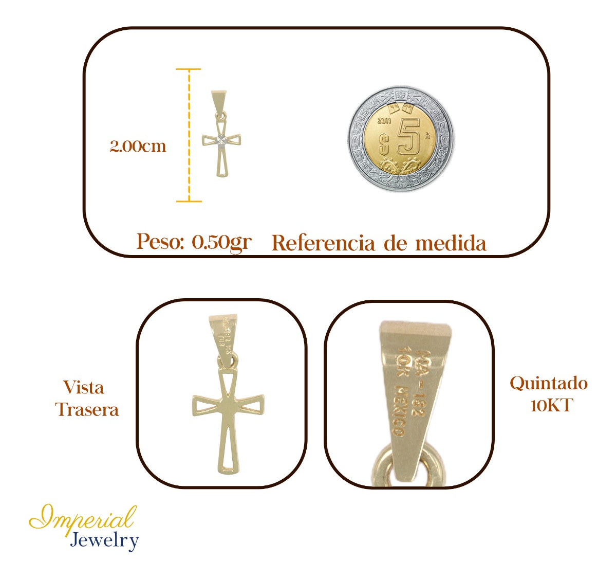 Foto 2 | Dije En Figura De Cruz Con Un Punto Diamantado En Oro 10k 0.6 Grm