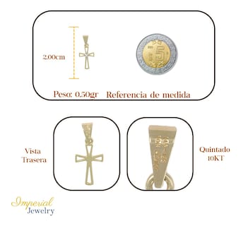 Foto 2 | Dije En Figura De Cruz Con Un Punto Diamantado En Oro 10k 0.6 Grm