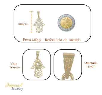Foto 2 | Dije En Figura De Mano De Fátima Con Incrustación De Zirconia En Oro 10k