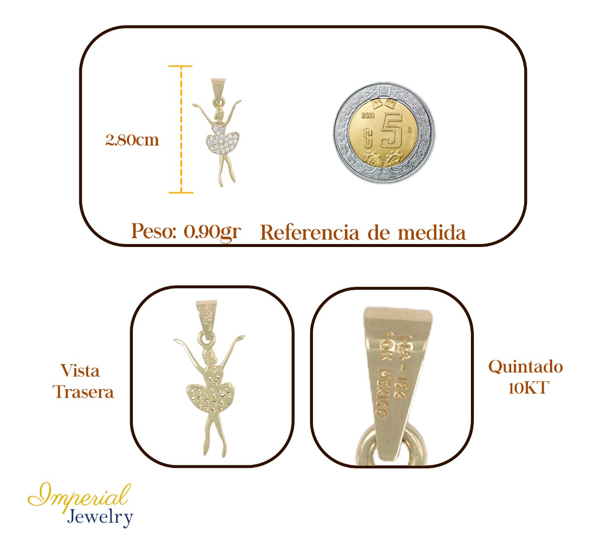 Foto 3 pulgar | Dije En Figura De Bailarina Con Zirconias, En  Oro De 10k 1.1 Grm