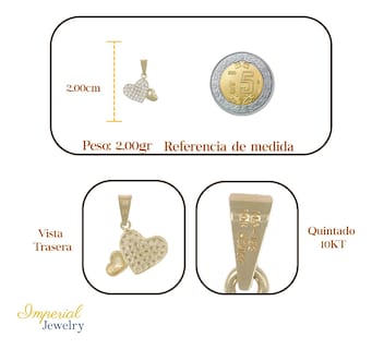 Foto 2 | Dije En Figura De Dos Corazones Con Incrustaciones De Zirconia 10k 2.10 Grm