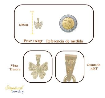 Foto 2 | Dije En Figura De Mariposa Con Incrustacion De Zirconia En Oro De 10k 1.7 Grm