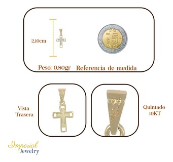 Foto 2 | Dije En Figura De Cruz Diamantada En Oro 10k 0.8 Grm