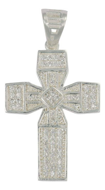 Dije Turco De Plata 925 De Cruz Cuadrada Con  Zirconia