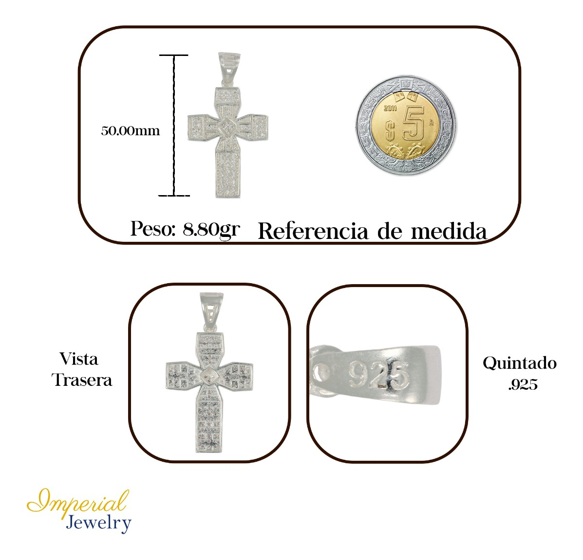 Foto 3 pulgar | Dije Turco De Plata 925 De Cruz Cuadrada Con  Zirconia