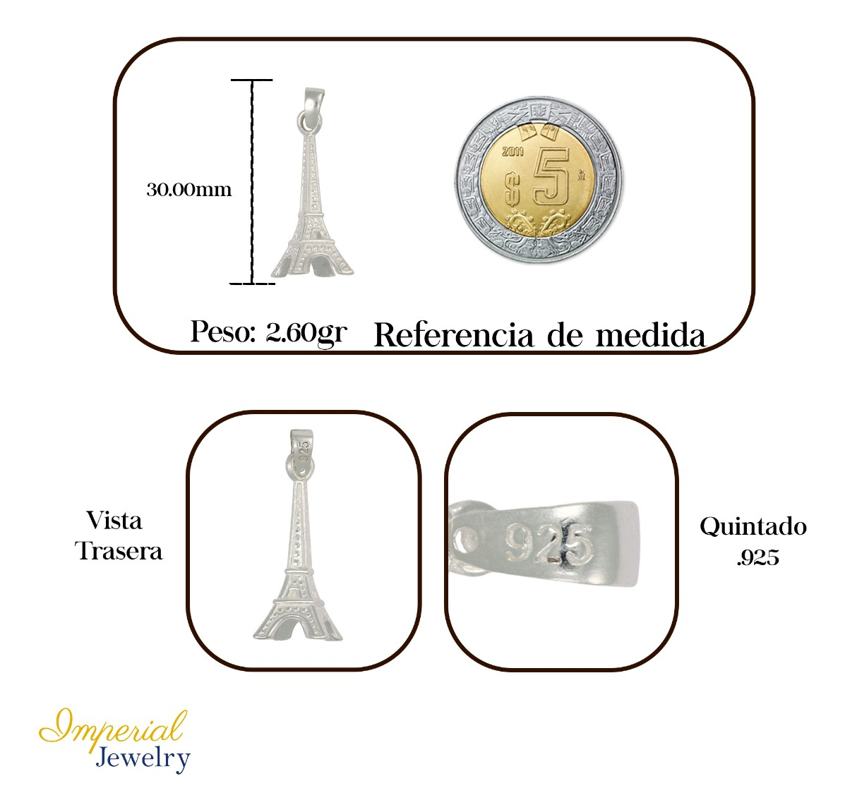 Foto 3 pulgar | Dije De Plata Ley 925 De La Torre Eiffel Pulido