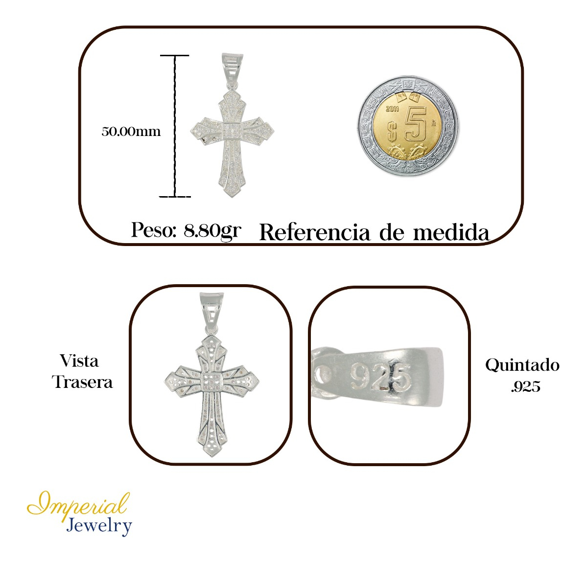 Foto 3 pulgar | Dije Turco de Plata con Diseño de Cruz