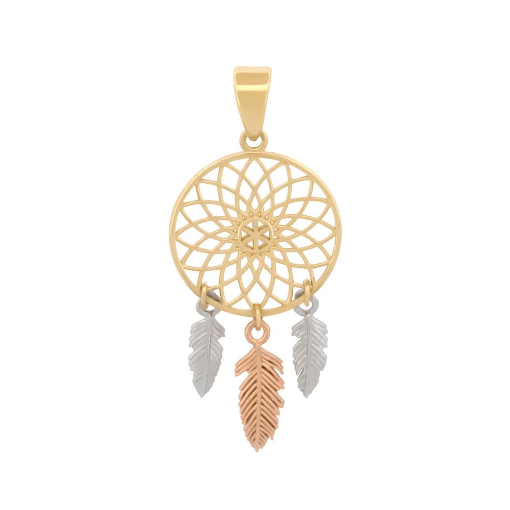 Dije Atrapador De Sueños 1.3 Cm 3 Oros Sólido 14k