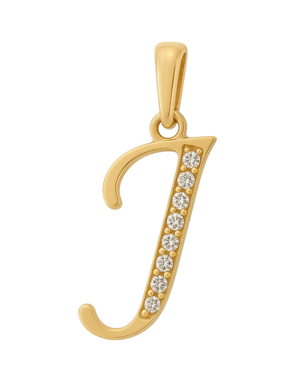 Dije Inicial J Destellos Zirconias Oro 14 K