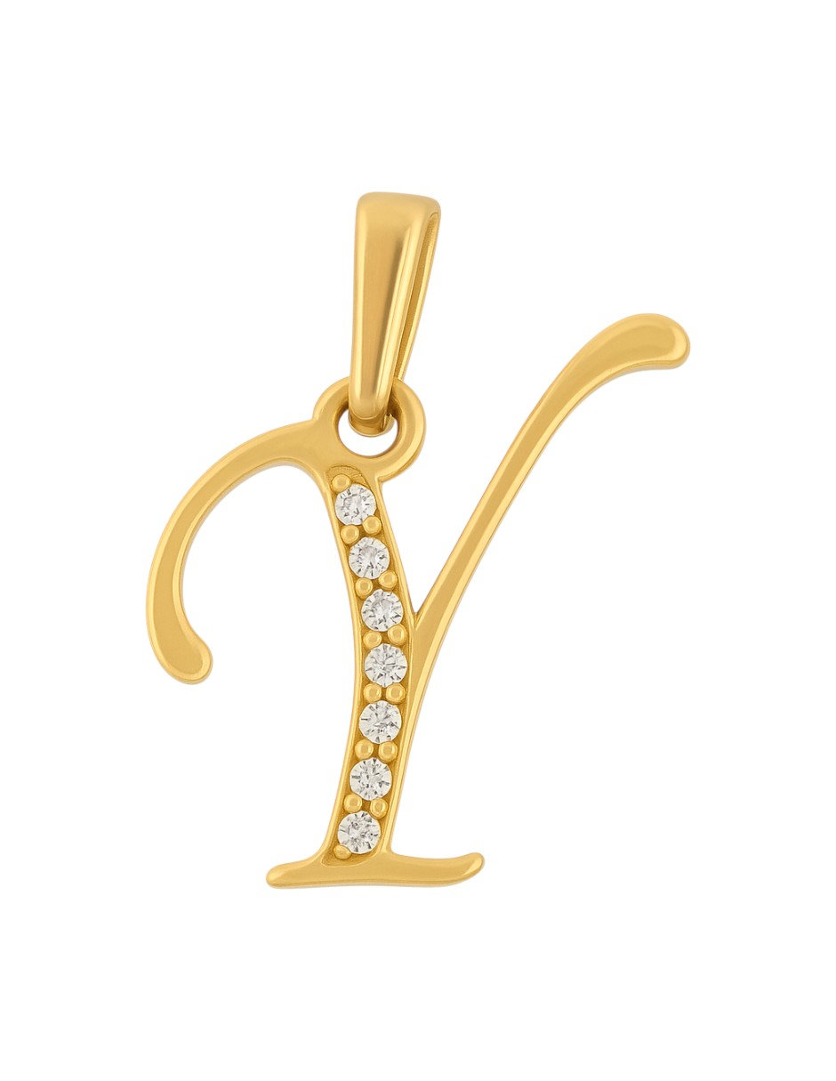 Dije Inicial Y Destellos Zirconias Oro 14 Kilates