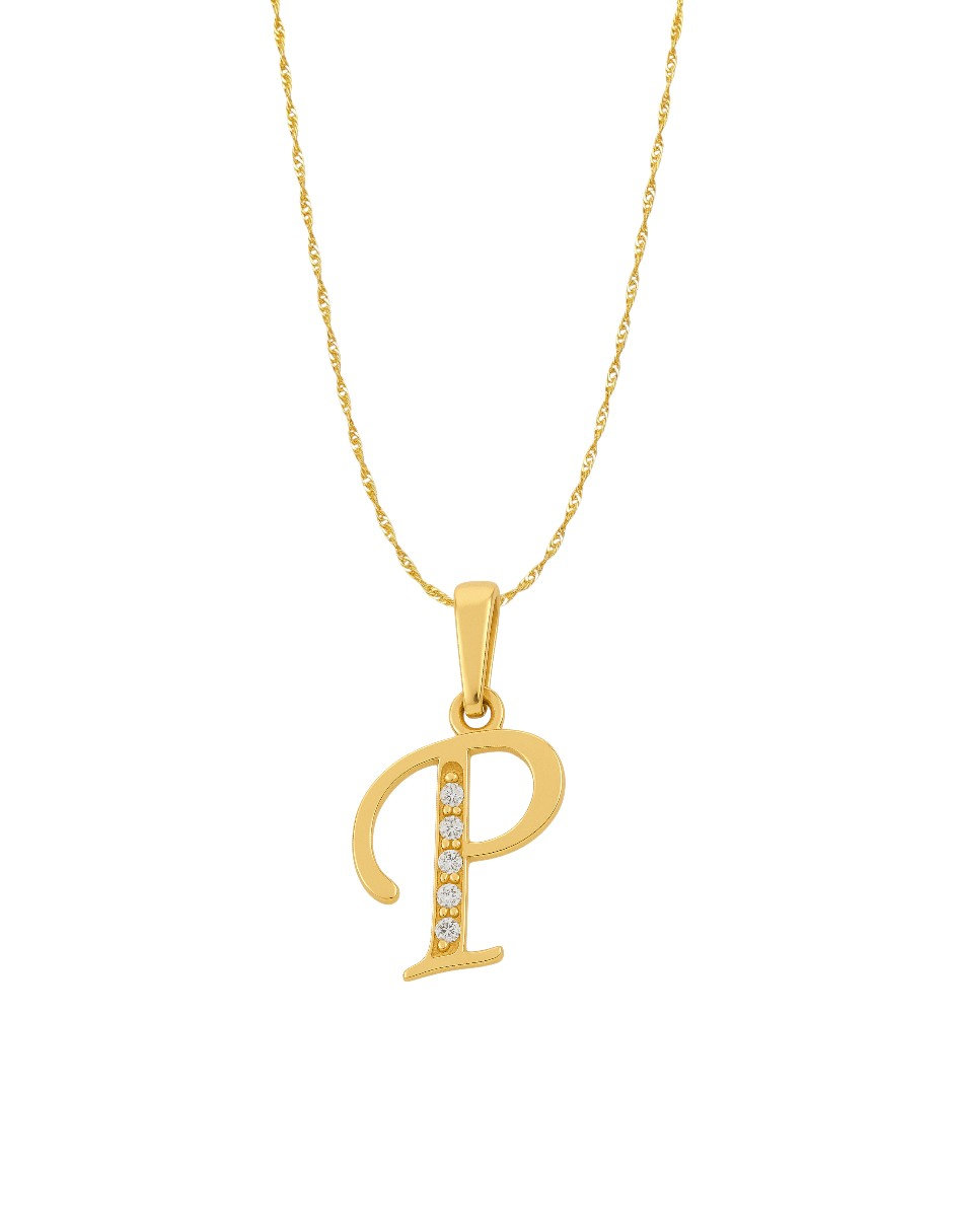 Foto 3 pulgar | Dije Inicial P Destellos Zirconias Oro 14 Kilates